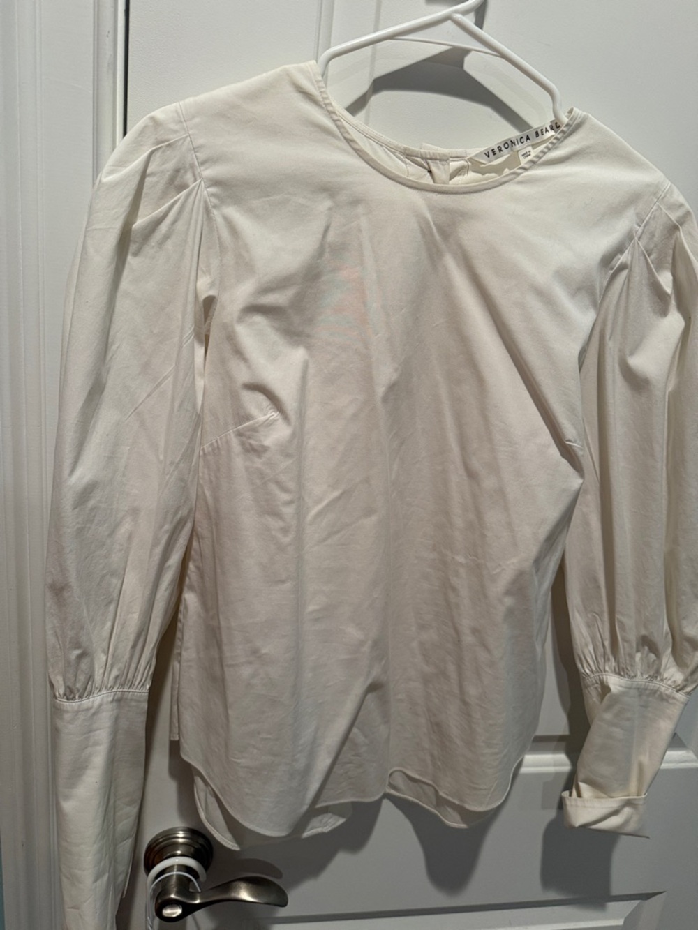 Veronica Beard Off-White Long-Sleeve Puff Shoulder Blouse